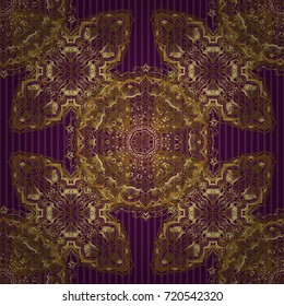 Vector seamless vintage pattern in gold on purple background. For printing on fabric, scrapbooking, gift wrapping.