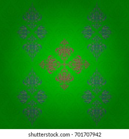 Vector seamless vintage pattern in green and magenta colors. For printing on fabric, scrapbooking, gift wrapping.