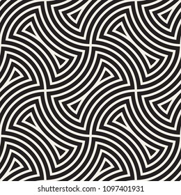 Vector seamless vintage pattern of overlapping arcs in art deco style. Modern stylish abstract texture. Repeating geometric tiles from striped elements