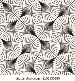 Vector seamless vintage pattern of overlapping arcs in art deco style. Modern stylish abstract texture. Repeating geometric tiles from striped elements