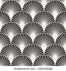 Vector seamless vintage pattern of overlapping arcs in art deco style. Modern stylish abstract texture. Repeating geometric tiles from striped elements