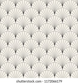 Vector seamless vintage pattern of overlapping arcs in art deco style. Modern stylish abstract texture. Repeating geometric tiles from striped elements
