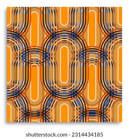 Vector seamless vintage pattern of overlapping circles. Modern stylish abstract texture. Repetition of geometric shapes using the orange and pink color. Orange background