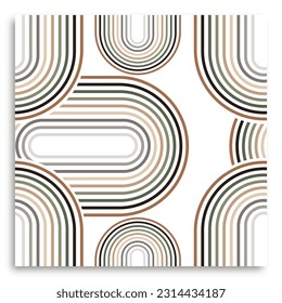 Vector seamless vintage pattern of overlapping circles. Modern stylish abstract texture. Repetition of geometric shapes using the orange and pink color. White background