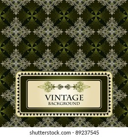vector seamless vintage pattern,golden and green, vintage frame with floral border