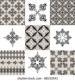 vector seamless vintage patterns and their elements