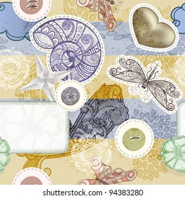 vector seamless vintage scrap template spring  design, clipping masks, elements can be used separately