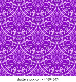 Vector Seamless Violet Color Floral Mandala Pattern. Seamless pattern for your design, invitation card, meditation, astrology, fabric and other wrapped projects. Mandala Pattern in swatches panel.