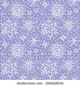 Vector seamless violet doodle hand drawn ornamental pattern.
Merry Christmas and Happy New Year  snowflakes decorative seamless background. Winter symbols and ornaments for xmas greeting templates. 