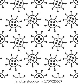 Vector seamless virus pattern. Cartoon black and white cell design. Artistic endless bacteria background.
