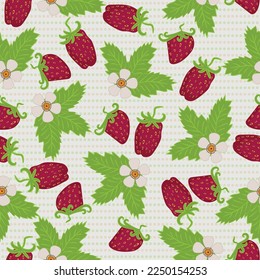 Image vectorielle motif floral harmonieux printanier vif avec fraises et fleurs
