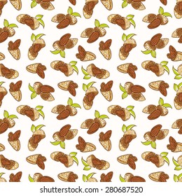 vector seamless Wallpaper with almond nuts in different forms