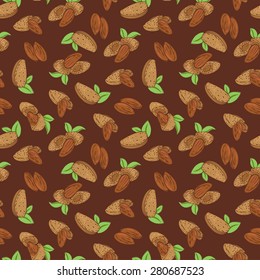 vector seamless Wallpaper with almond nuts in different forms