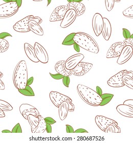 vector seamless Wallpaper with almond nuts in different forms