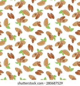 vector seamless Wallpaper with almond nuts in different forms