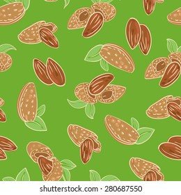 vector seamless Wallpaper with almond nuts in different forms
