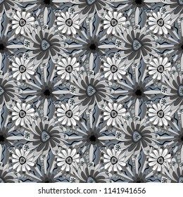 Vector seamless wallpaper of black, brown and gray artistic flowers.