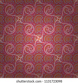 Vector seamless wallpaper of blue, orange and pink artistic flowers.