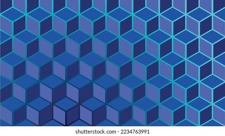 Vector seamless wallpaper. Cube isometrically folded into a surface. Edges in gradient color. Shades of blue. Texture, cube, geometric wallpaper.
