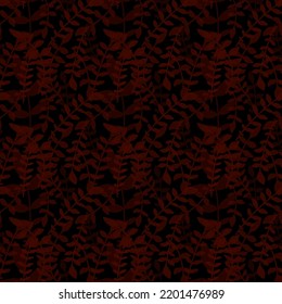 Vector seamless wallpaper, decorative branches with leaves, dense pattern, beautiful, dark brown color. For the design of textiles, bed linen, bedspreads, wrapping paper, bags, paper.