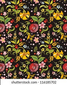 Vector seamless wallpaper with floral ornaments.