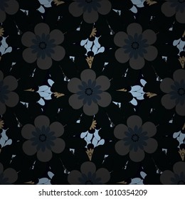 Vector seamless wallpaper of gray, blue and black artistic flowers.
