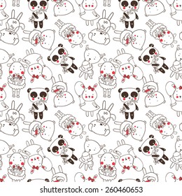 vector seamless wallpaper happy animals on a white background