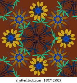 Vector seamless wallpaper of orange, brown and black artistic flowers.