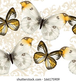 Vector seamless wallpaper pattern with vintage  butterflies for design