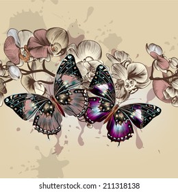 Vector seamless wallpaper pattern with vintage butterflies for design