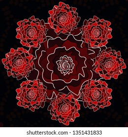 Vector seamless wallpaper of red, black and brown artistic flowers.