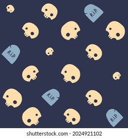 Papel de pared sin fisuras vectorial con calaveras y lápidas para Halloween