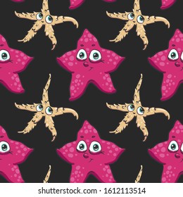 Vector seamless wallpaper with smiling cartoon starfish