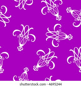Vector Seamless wallpaper tile background unique detail. White design on rich purple background.