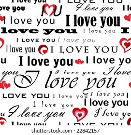 vector seamless wallpaper valentine with hearts and superscription "I love you" - on white background
