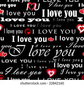 vector seamless wallpaper valentine with hearts and superscription "I love you" - on white background