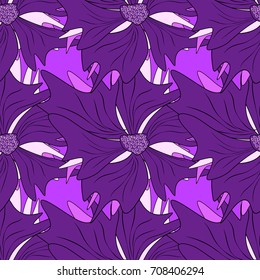 Vector seamless wallpaper of violet, pink and purple artistic flowers.