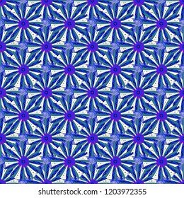 Vector seamless wallpaper of white, black and blue artistic flowers.