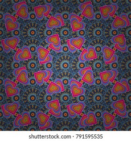 Vector seamless wallpaper of yellow, blue and magenta artistic flowers.