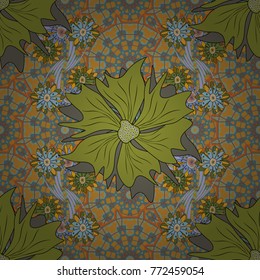 Vector seamless wallpaper of yellow, gray and green artistic flowers.
