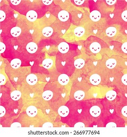 Vector seamless watercolor baby pattern. Orange-pink tint for print, web, fabric. Watercolor stains.