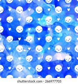 Vector seamless watercolor baby pattern. Blue-turquoise tint for print, web, fabric. 