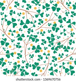 Vector seamless watercolor clover leaf pattern. Floral design for fashion textile print. St. Patricks day background