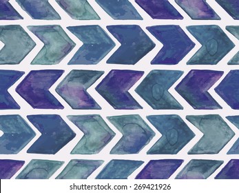 Vector Seamless Watercolor Geometric  Pattern with Arrows