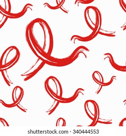 Vector seamless watercolor hand drawn pattern with red ribbon aids symbol. Abstract grunge background. Concept for 1st December World Aids Day, banner, poster, brochure design.
