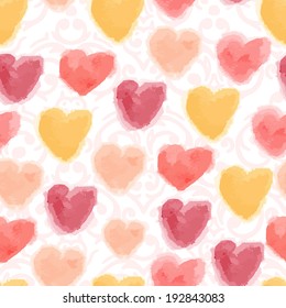Vector seamless watercolor hearts background