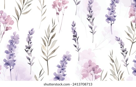 vector seamless watercolor lavender pattern	