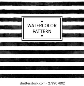 Vector seamless watercolor pattern. Black and white stripe.