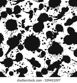 Vector seamless watercolor pattern, black splashes, blots, stains. Abstract trendy hand painted ink background. Design for fashion print, holiday package and wrapping.