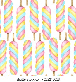 Vector seamless watercolor pattern with bright tasty fruit ice cream